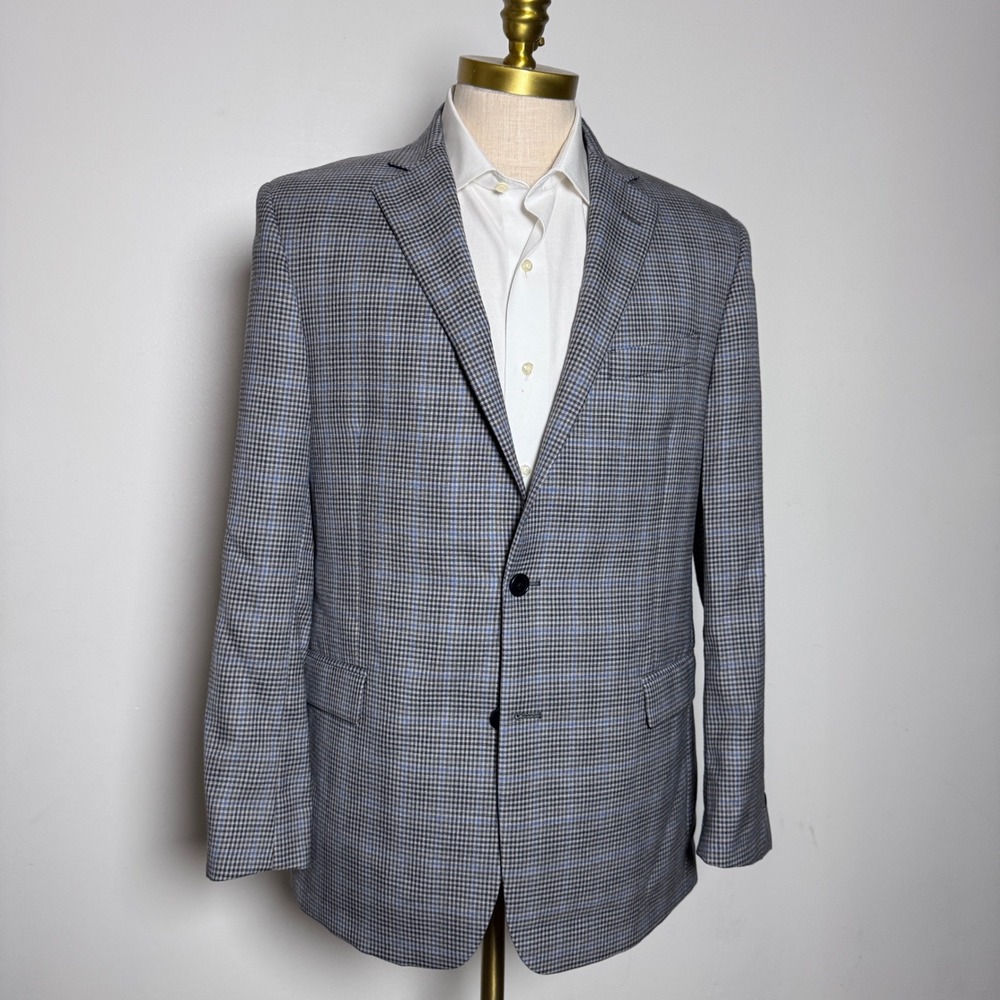 Brooks Brothers Blazer Mens 42R Blue Grey Plaid Regent Fit Wool Sport Coat